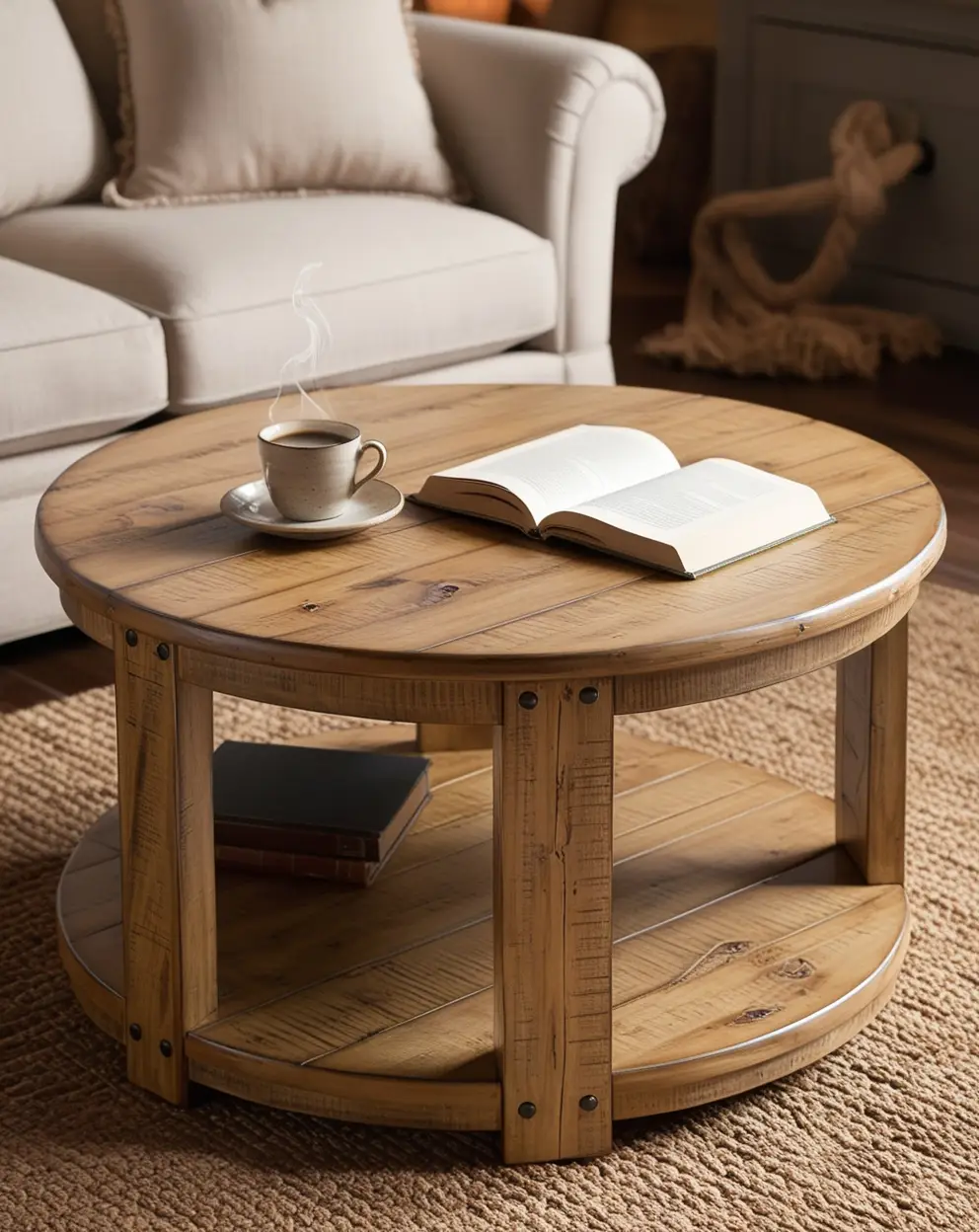 Rustic Wood Round Coffee Table