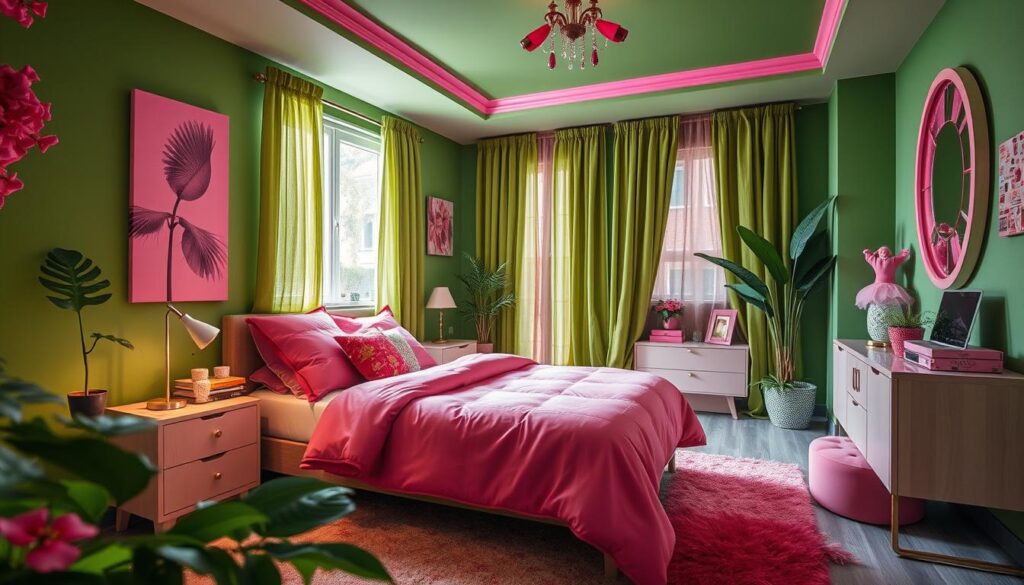 Green & Pink Bedroom Decorating Ideas