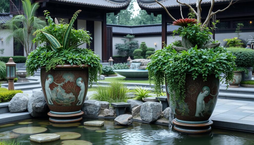 How To Decorate a Large Chinese Designed Planter Ideas