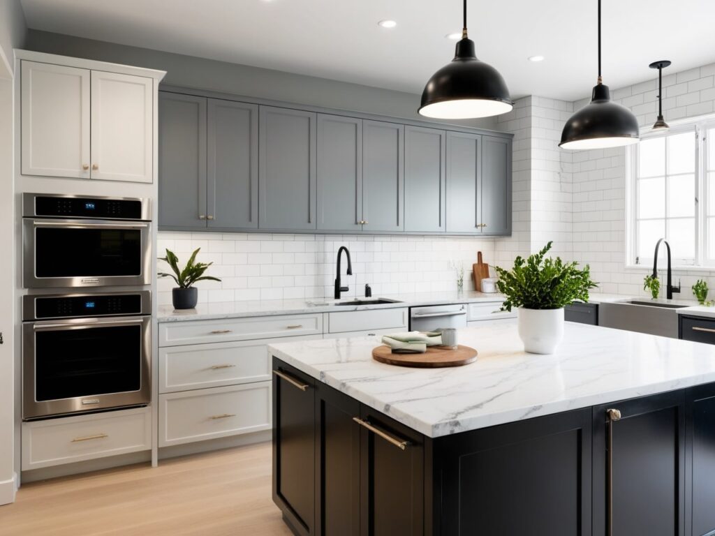 kitchen color schemes with black appliances

